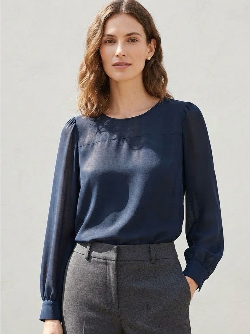 J. Crew Navy Long-Sleeve Blouse